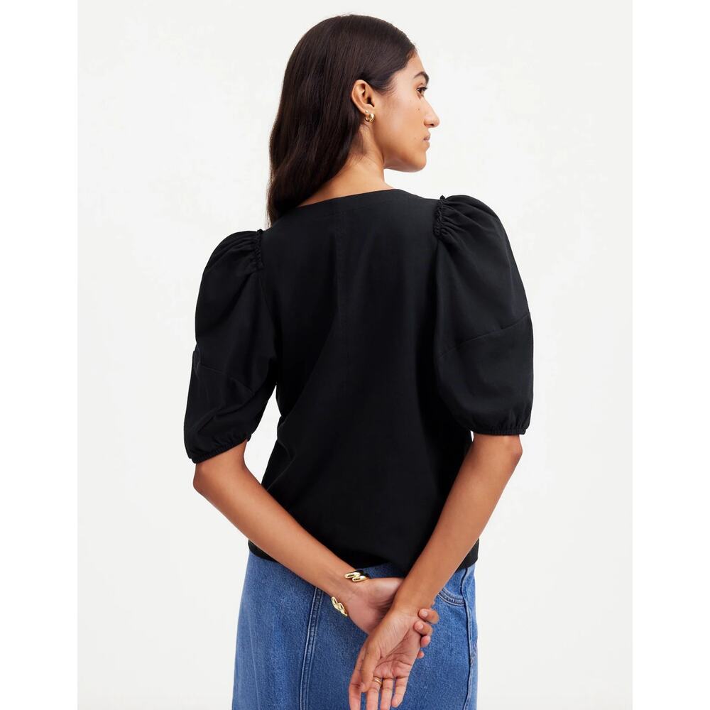 Madewell Puff Sleeve Tee Shirt Cotton Top Relaxed Minimalist Jet Black XXS NWT - Picture 3 of 13